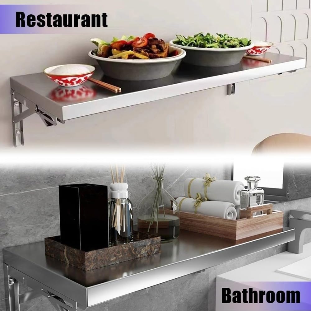 Table Pliante en Acier Inoxydable Table Rabattable Murale Gain De Place | Table Pliante En Acier Inoxydable Table Rabattable Murale Gain De Place Facile À Poser Pour Cuisine Chambre Salon Bureau
