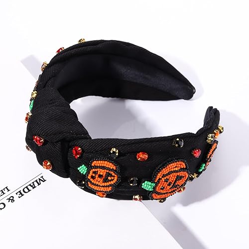 Miniatura 4 de YAHPERN Diadema de Halloween para mujer, diadema espeluznante de calabaza, araña, fantasma, diadema con diamantes de imitación, diadema anudada de