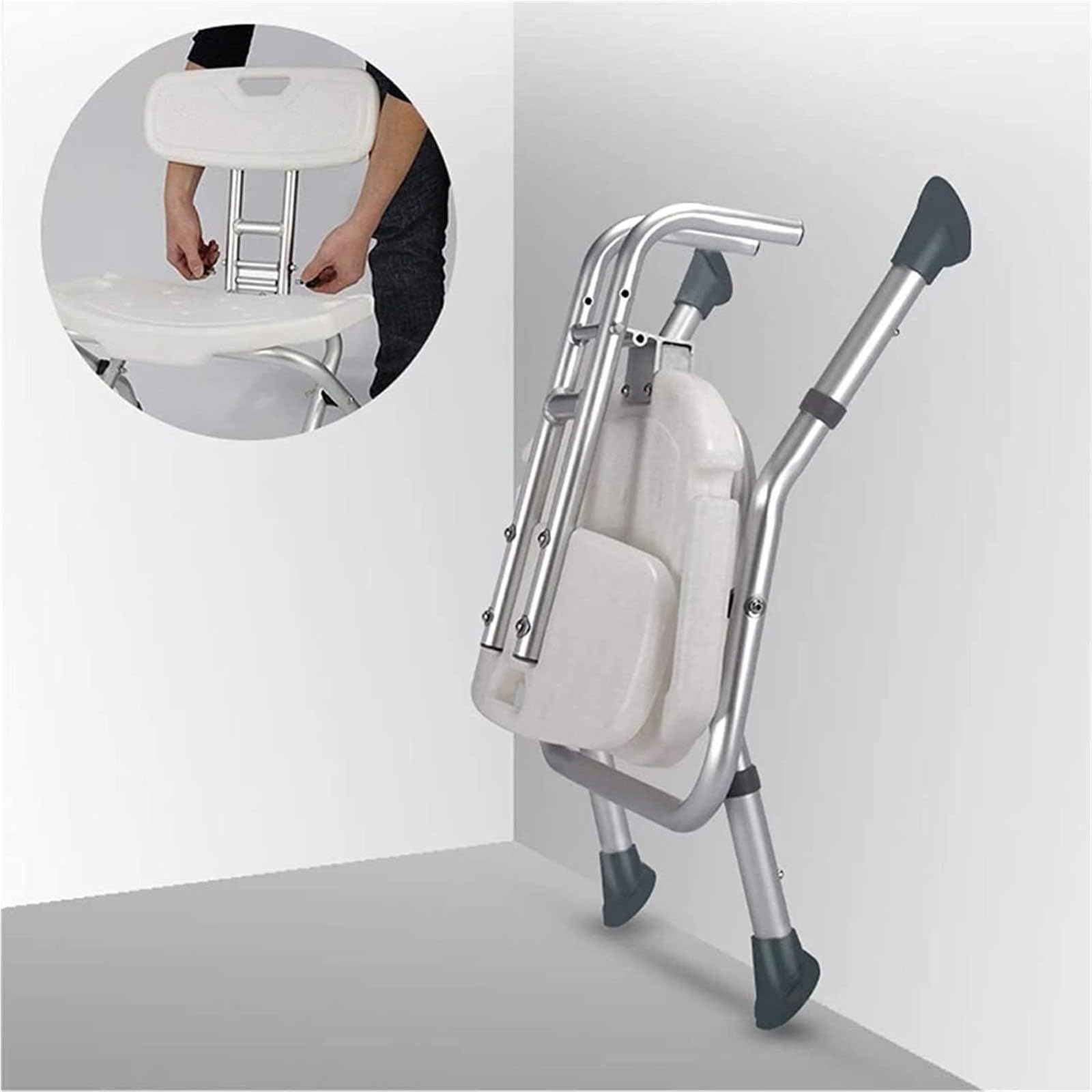 Silla De Ducha para Personas Mayores, Taburete De Ducha Antideslizante, Silla De Baño Plegable Regulable En Altura con Respaldo, Asiento De Ducha para Adultos, 136 Kg C