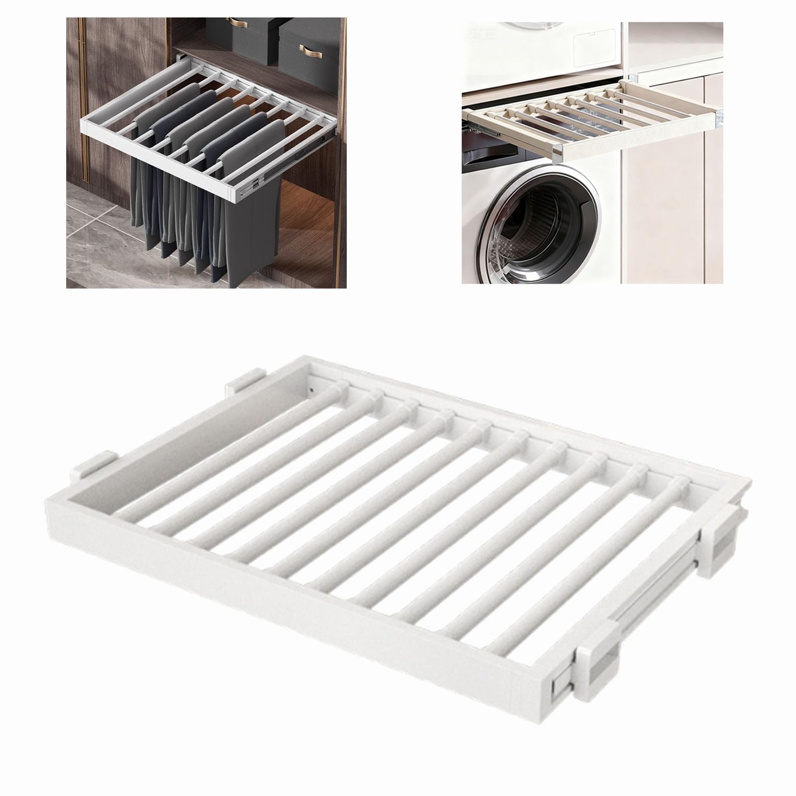 Above Washing Machine Drying Rack - Pull Out Pants Rack, Aluminum Alloy, One-Touch Pop-Out, 30Kg Capacity, Closet Organizer For Bedroom Wardrobe W: 71，D: 54cm (21.25in) W: 71 76cm(27.95 29.92in)