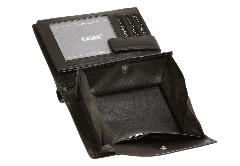 Biker Cartera hombre con cadena Monedero mujer pequeña de piel, estilo box para señores y señoras RFID Monedero Protección de Informaciones privadas Cartera de Bloqueo RFID LEAS, Piel auténtica, negro