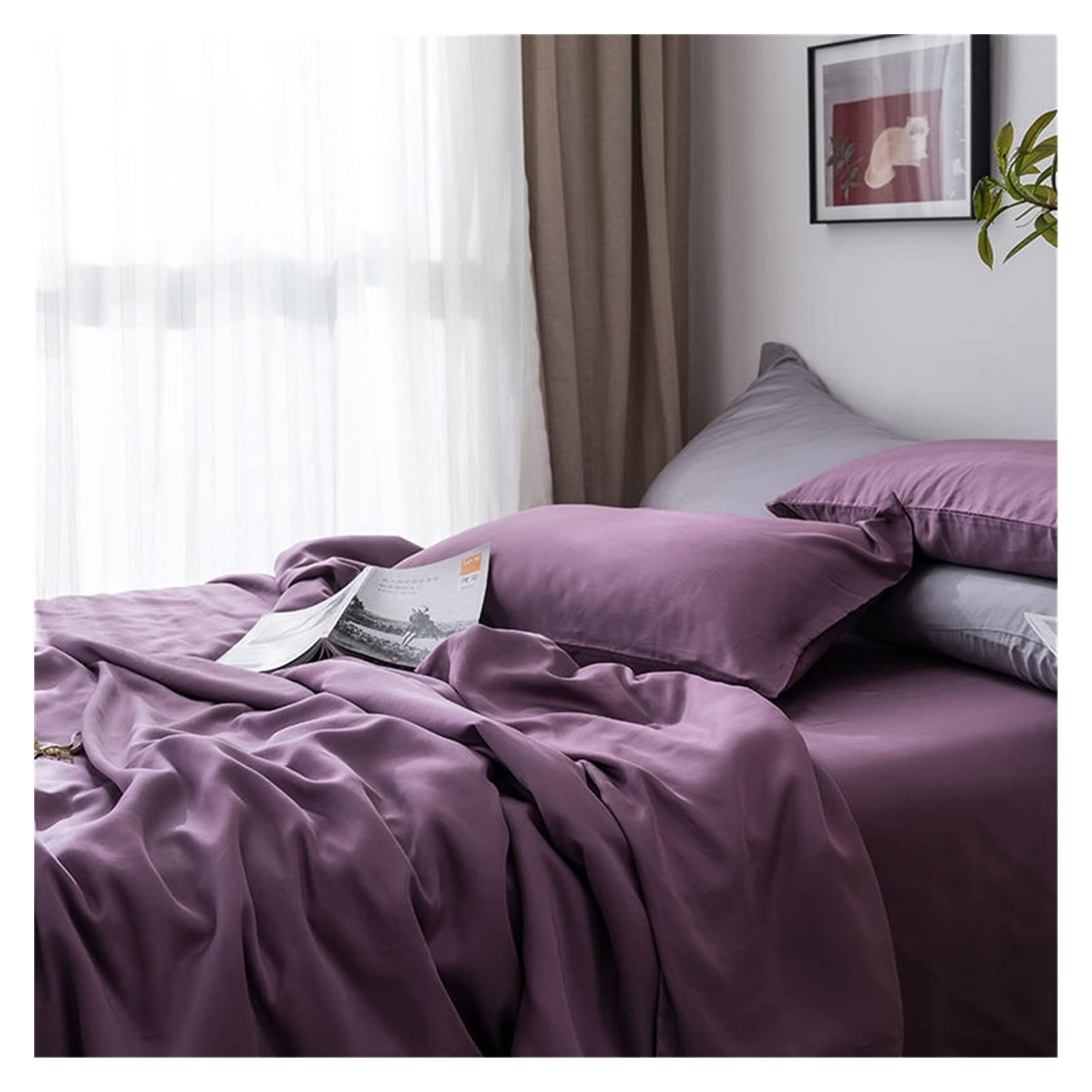 Sabanas 150 x 190 100% Seda Noble púrpura Juego de Ropa de Cama Seda Saludable Doble Reina Rey Cubierta de edredón Hoja Plana Funda de Almohada Cubierta de Acolchado Sabanas 150x200