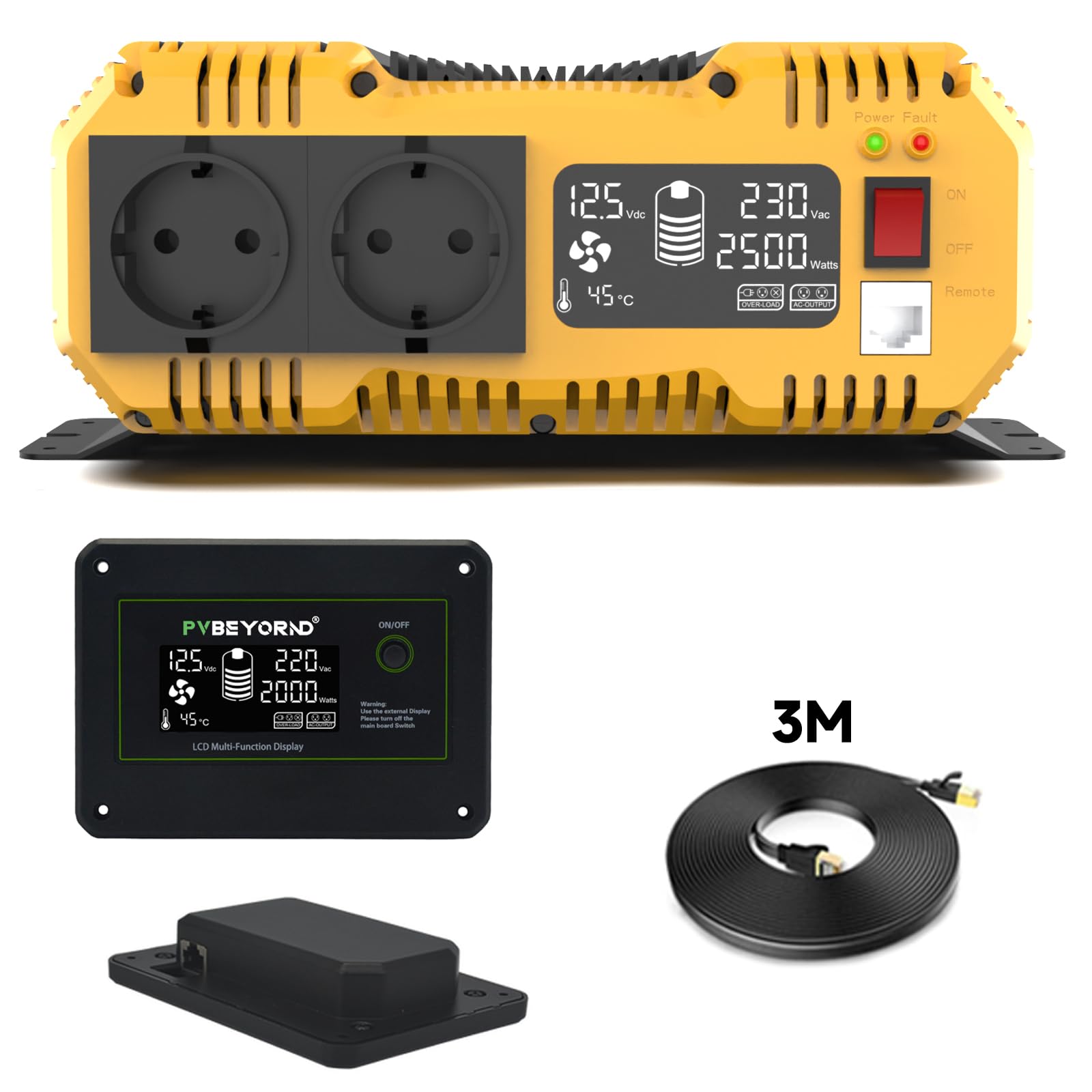 Sinus Wechselrichter 12V auf 230V Reiner Sinus 2500W/5000W 50HZ | Mit Fernbedienungsfunktion, geeignet für netzunabhängige Stromversorgung, Wohnmobile und Camping Ausflüge Reiner Sinus