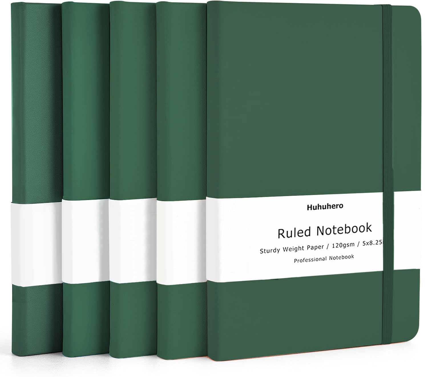 Notizbuch, liniert, A5, Hardcover, Grün, 5 Stück