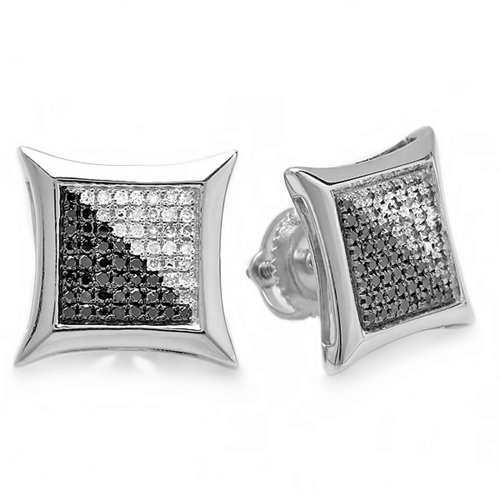 Dazzlingrock Collection 0.32 Carat (ctw) White & Black Round Diamond Micro Pave Setting Stud Earrings, Sterling Silver