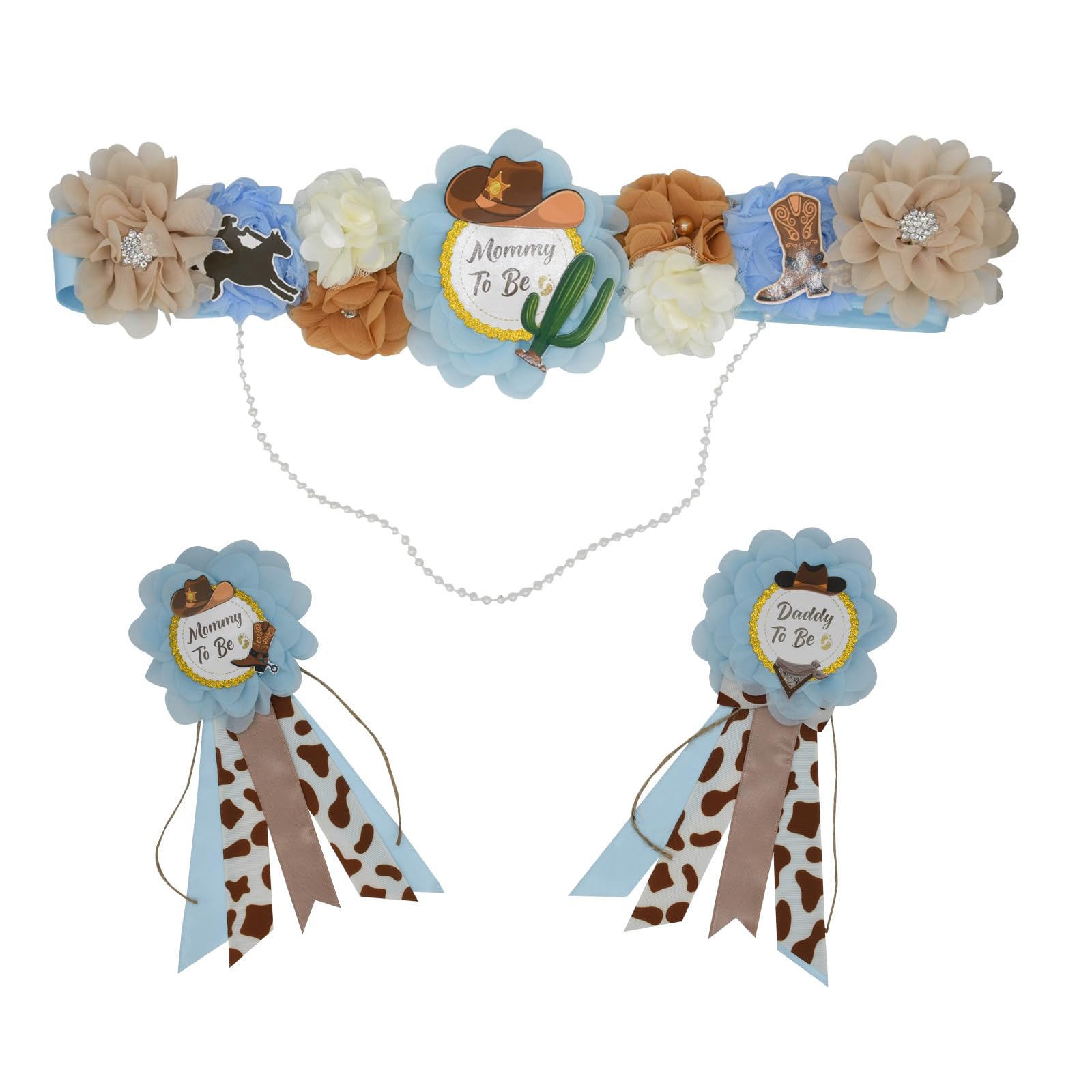 SWEETYQ Maternity Sash and Corsage Set Mom to Be Daddy to Be Theme Baby Shower Decorations,Pregnancy Photo Props Supplies, gift for New Mommy and