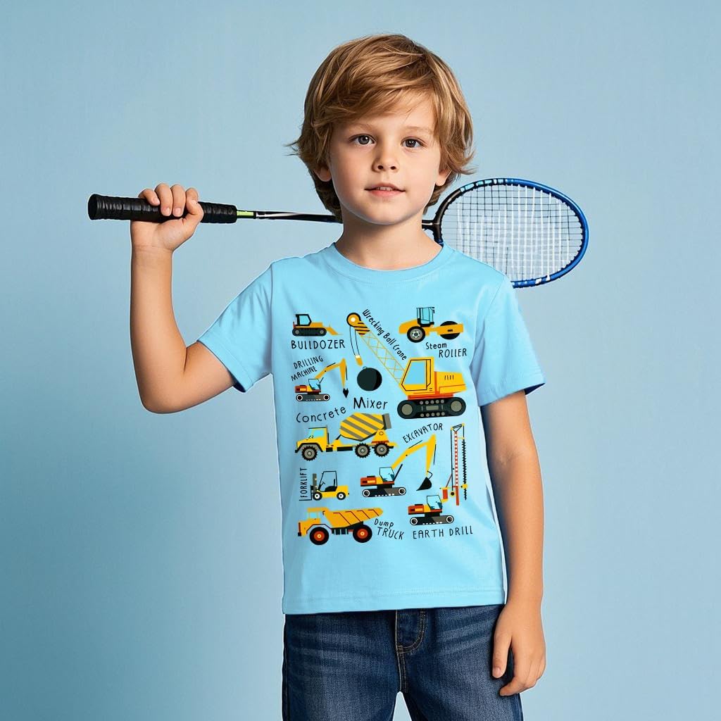 Kids Short Sleeve Tees Toddler Crewneck T-Shirts Boys Girls Dino Raccoon Excavator Silly Goose Flower Girl Tops 2-7 Years
