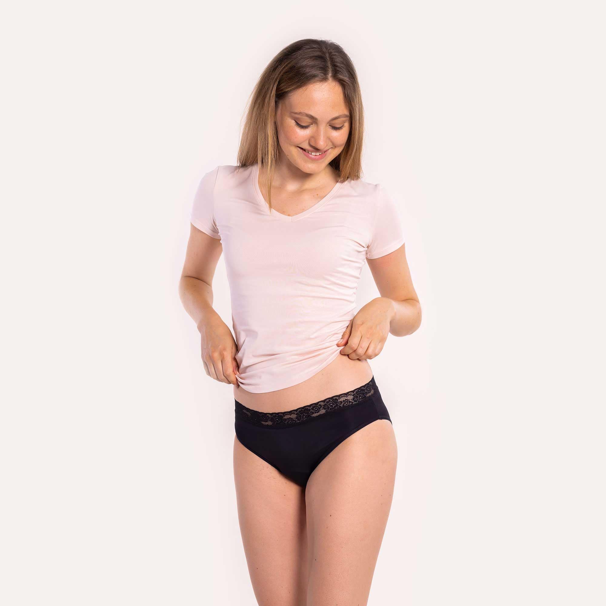 SELENACARE Periodenunterwäsche Classic (3er Multipack) - Menstruationsunterwäsche für Damen, waschbarer Slip, 100% vegan, nachhaltig, 25ml Aufnahme, Größe L (40/42), schwarz