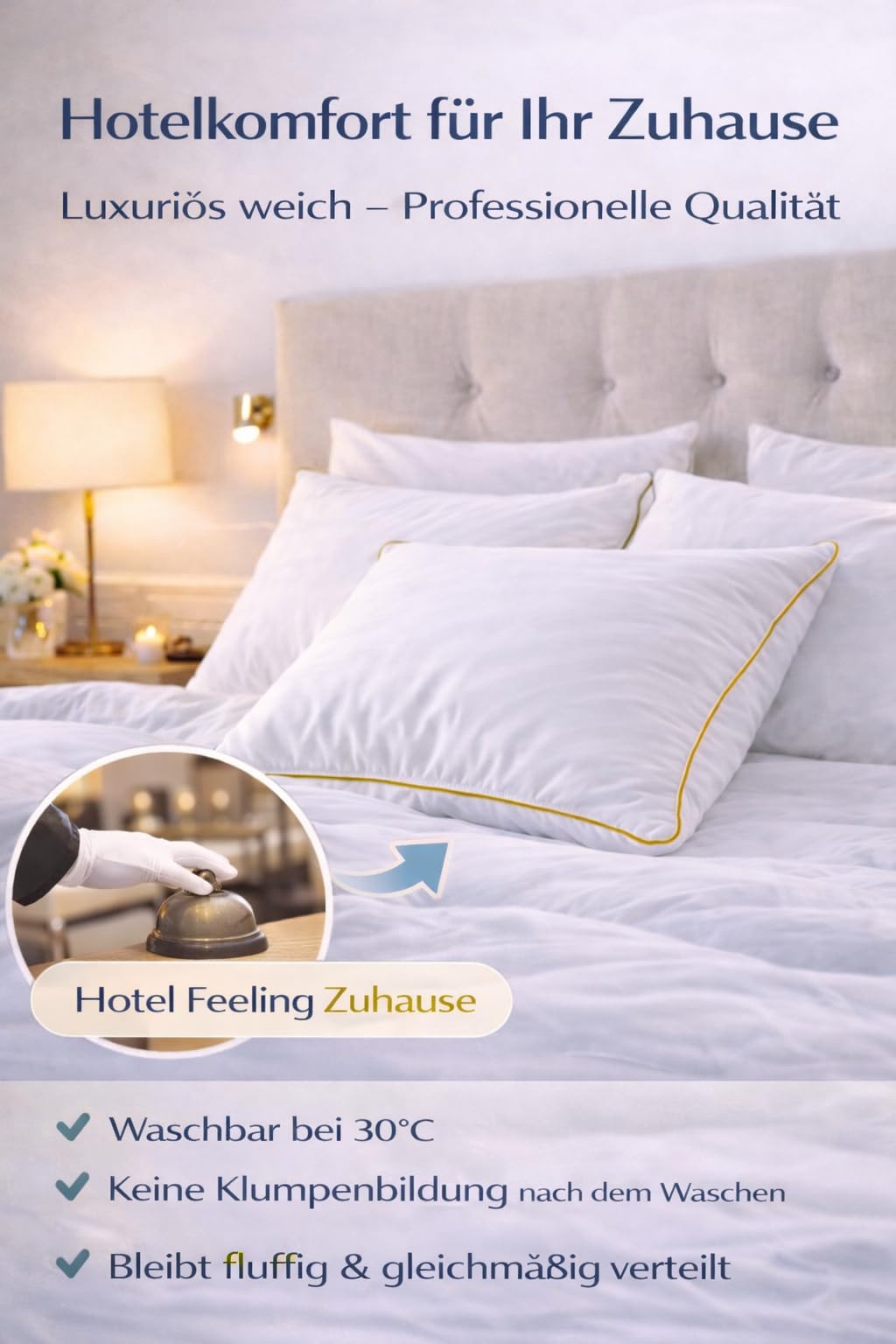 ELY PARKER Kissen Kopfkissen gegen Nackenschmerzen Gold Nano Gel Hotel Qualität 50x70 Allergikergeeignet Daunen Alternative 100% Baumwolle Waschbar (2er)