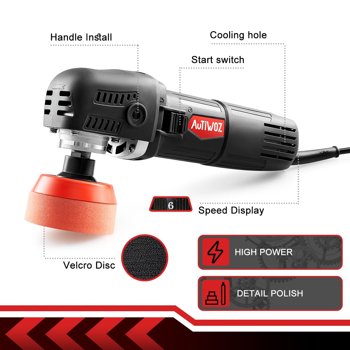 AUTIWOZ Mini Car Buffer Polisher - 850W 6-Speed Rotary Tool With 25mm