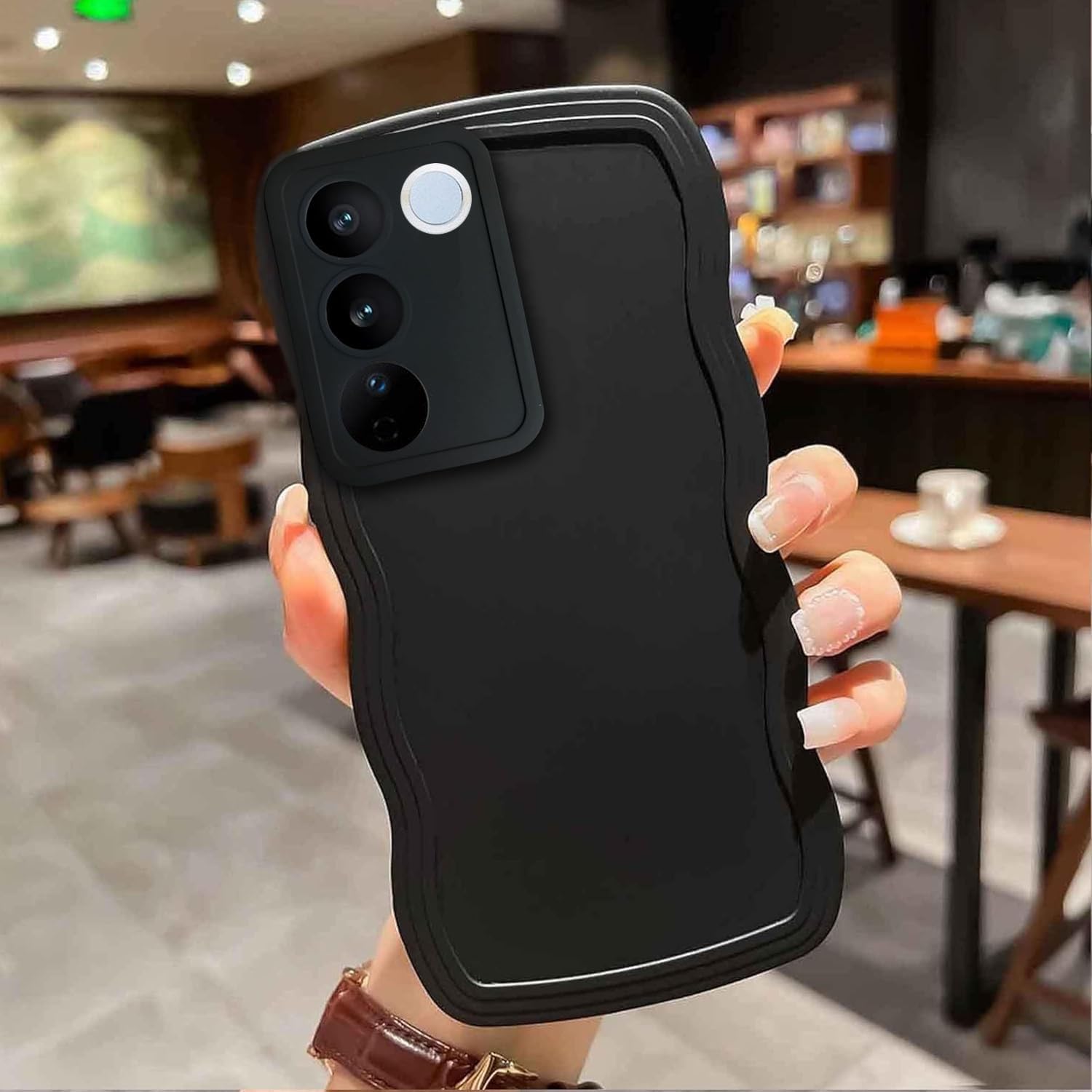 KC Back Cover for Vivo V27 5G & Vivo V27 Pro 5G, Curly Wave Shape Shockproof Bumper Soft Silicone Case with Camera Protection (Black) (B0CBJPQ584) Amazon Price History, Amazon Price Tracker