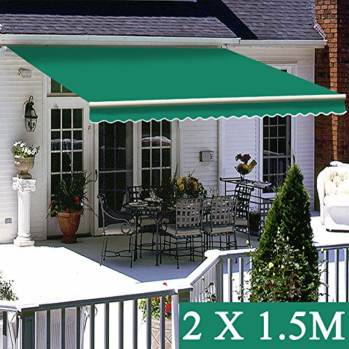 Greenbay Green DIY Manual Patio Awning, Retractable Gazebo Outdoor Canopy, Garden Sun Shade - 2m x 1.5m