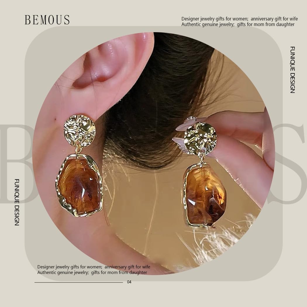 Teadrop Dangle Earrings Vintage Amber Earrings Geometric Gem Stud Earrings for Women - Image 3