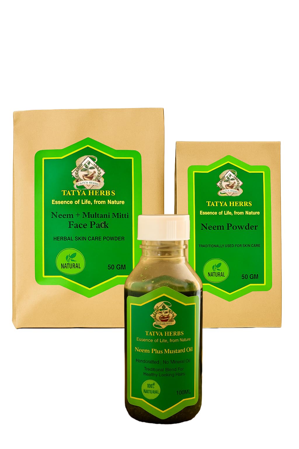 Tatva Herbs Natural Neem Skincare Set, Face Pack with Multani Mitti 50g, Neem Powder 50g, Neem Plus Mustard Oil 100ml-image-38