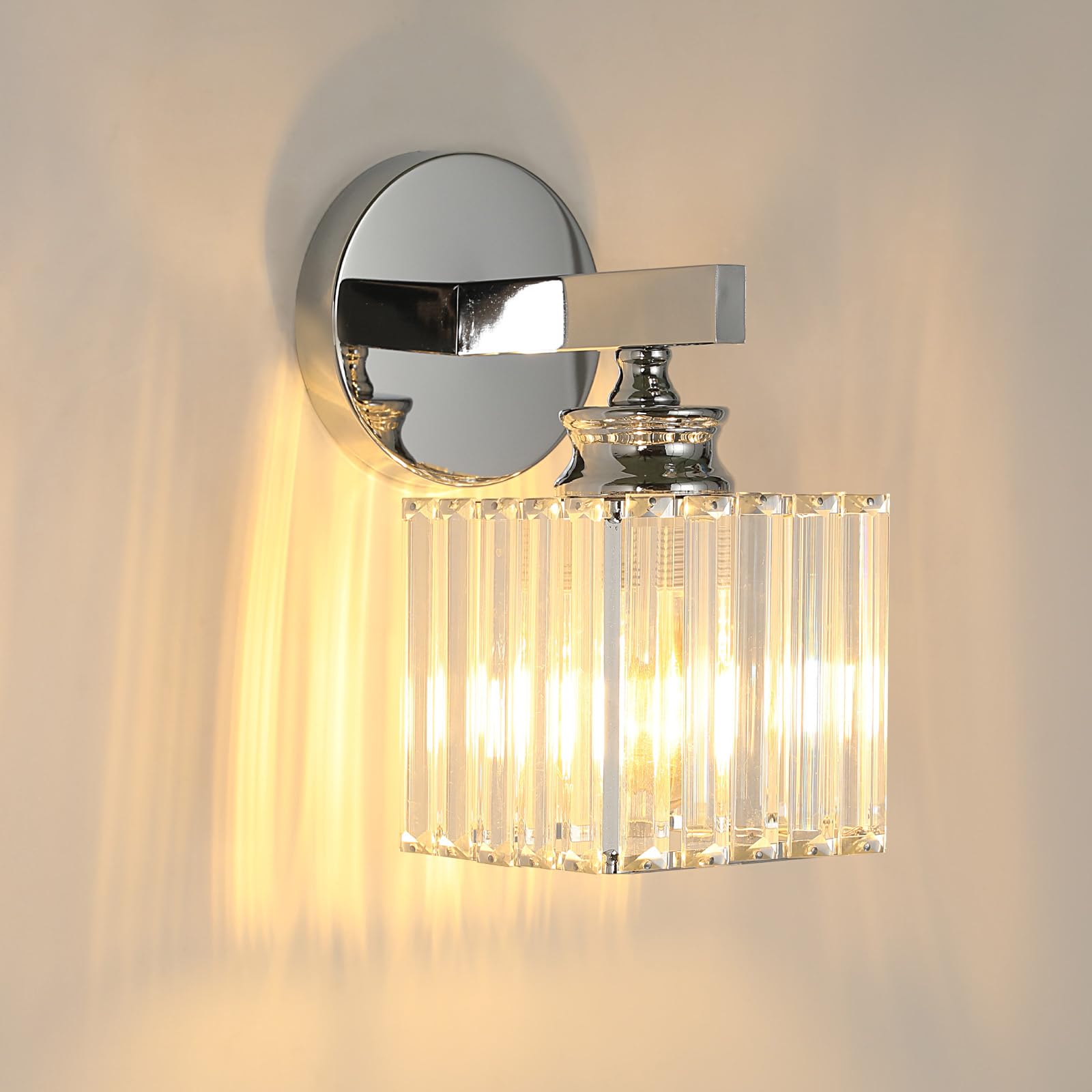 Crystal Wall Light, Modern LED Wall Sconce Crystal Wall Light Fixture with Metal Frame, Elegant Silver Indoor Wall Light for Bedroom Living Room Hallway, Decorative Modern Wall Lamp Lighting