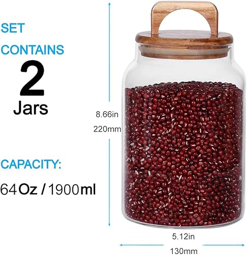Miniatura 9 de SAIOOL 1 Gallon Glass Jar with Wooden Acacia Airtight LidLarge Glass Storage Jar set of 2  BPA-Free Cereal Dispenser Jars for flourSpaghetti Pasta