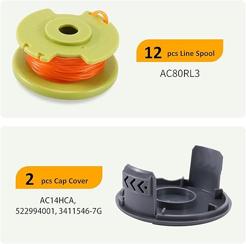 Miniatura 2 de A ANLEOLIFE . Carrete de línea retorcida de 080 pulgadas #AC80RL3 para recortadores de cuerda de alimentación automática inalámbricos RYOBI de 18 V,
