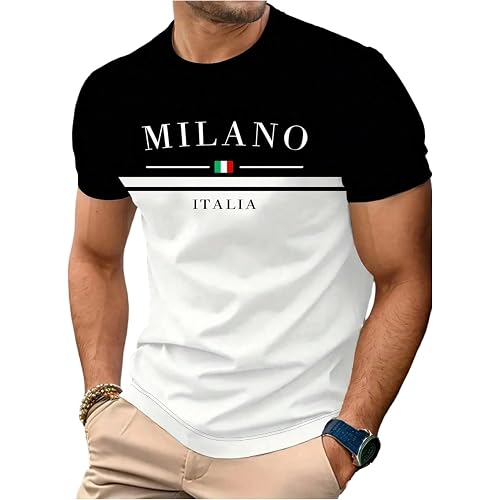 VIPWOLF Men's Color Block Short Sleeve Casual T Shirts Crew Neck Letter Graphic Tees Golf Workout Summer Tops