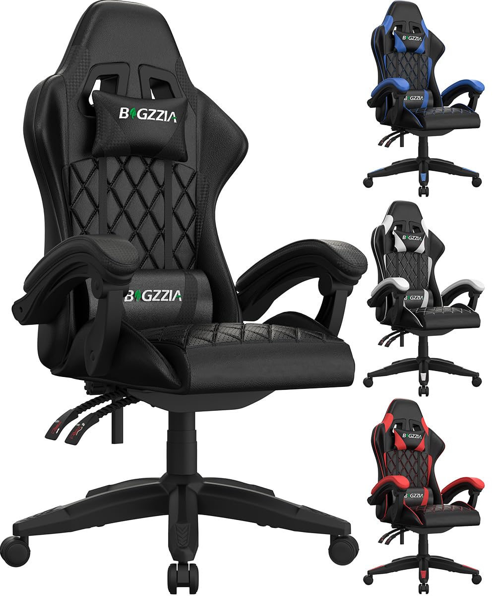 Racingreat Gaming Chair, Office Chair, Computer Chair, Sturdy PC Swivel Chair, Ergonomic Design with Cushion and Reclining Backrest (Black)