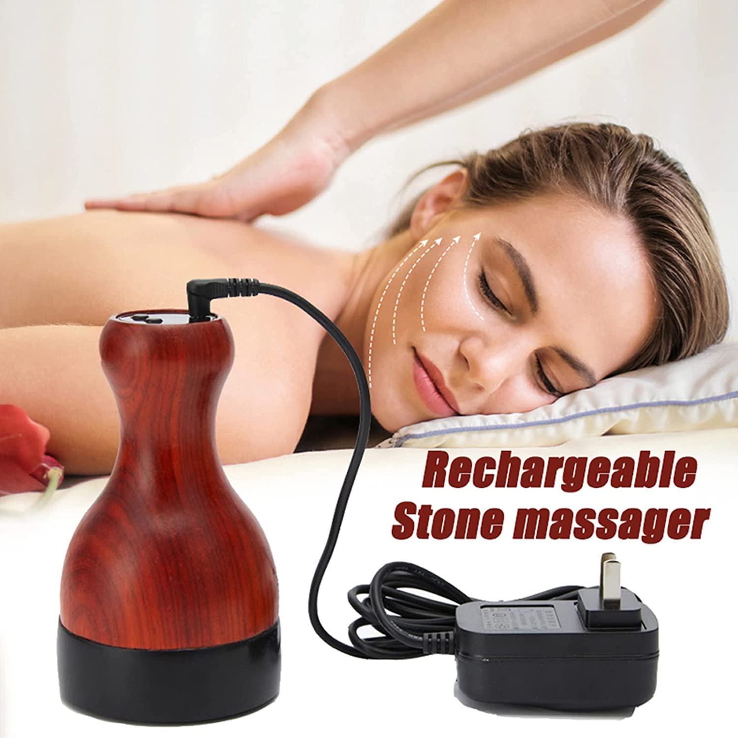Elektryczny masażer Gua Sha z gorącym kamieniem, igła GuaSha z kamienia naturalnego, do skrobania pleców, szyi, masażu twarzy Relaks, lifting skóry mięśni, pielęgnacja spa