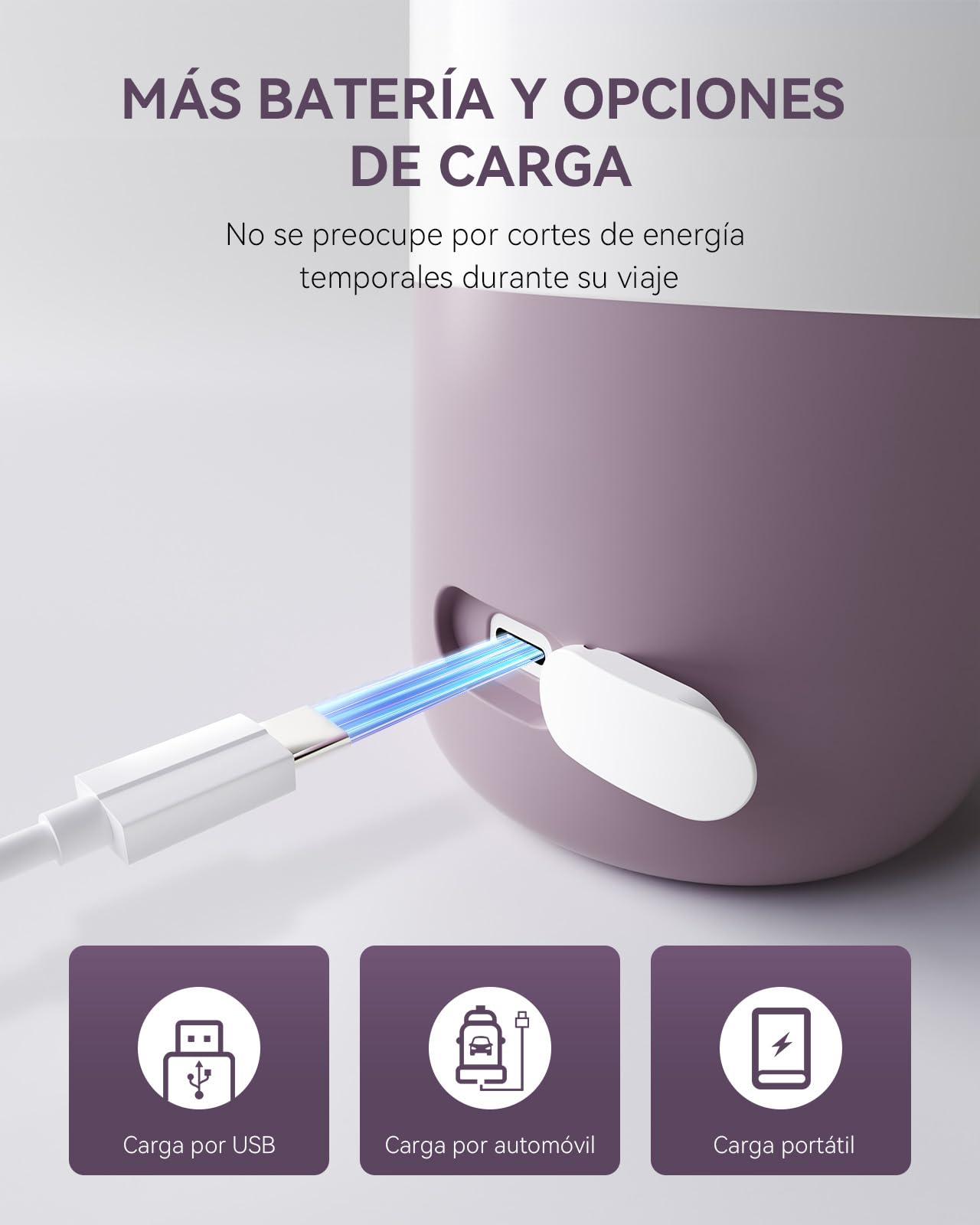 Comfyer Calienta Biberones Portatil para Viaje, Calentamiento Rápido y Larga Duración de la Batería, 2 Modos para Leche Materna y Agua, 340ml de Capacidad para Viajes Morado y blanco