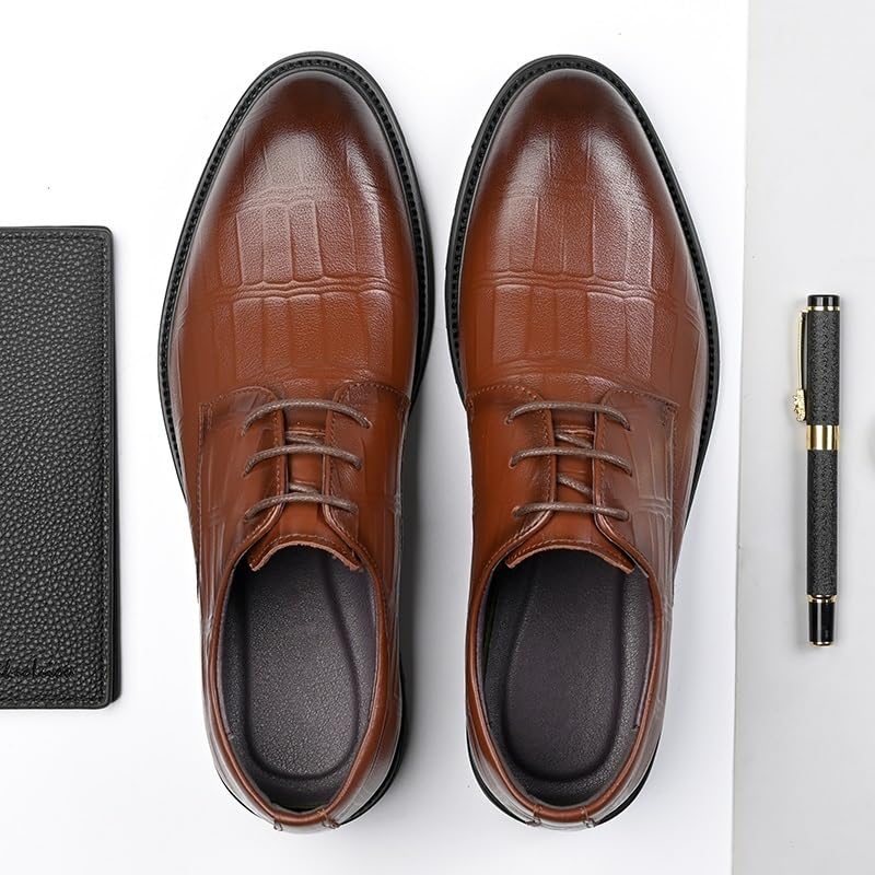 Dress Formal Shoes for Men Lace Up Pointed Burnished Toe PU Leather Derby Shoes Low Top Anti-Slip Rubber Sole Classic3