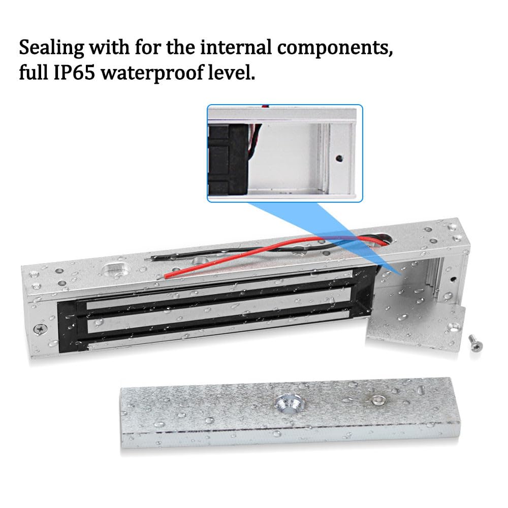 Verrou électromagnétique avec supports Z/L – Force de maintien de 280 kg, résistant aux intempéries, 12 V DC Fail-Safe (NC) pour systèmes de contrôle d'accès