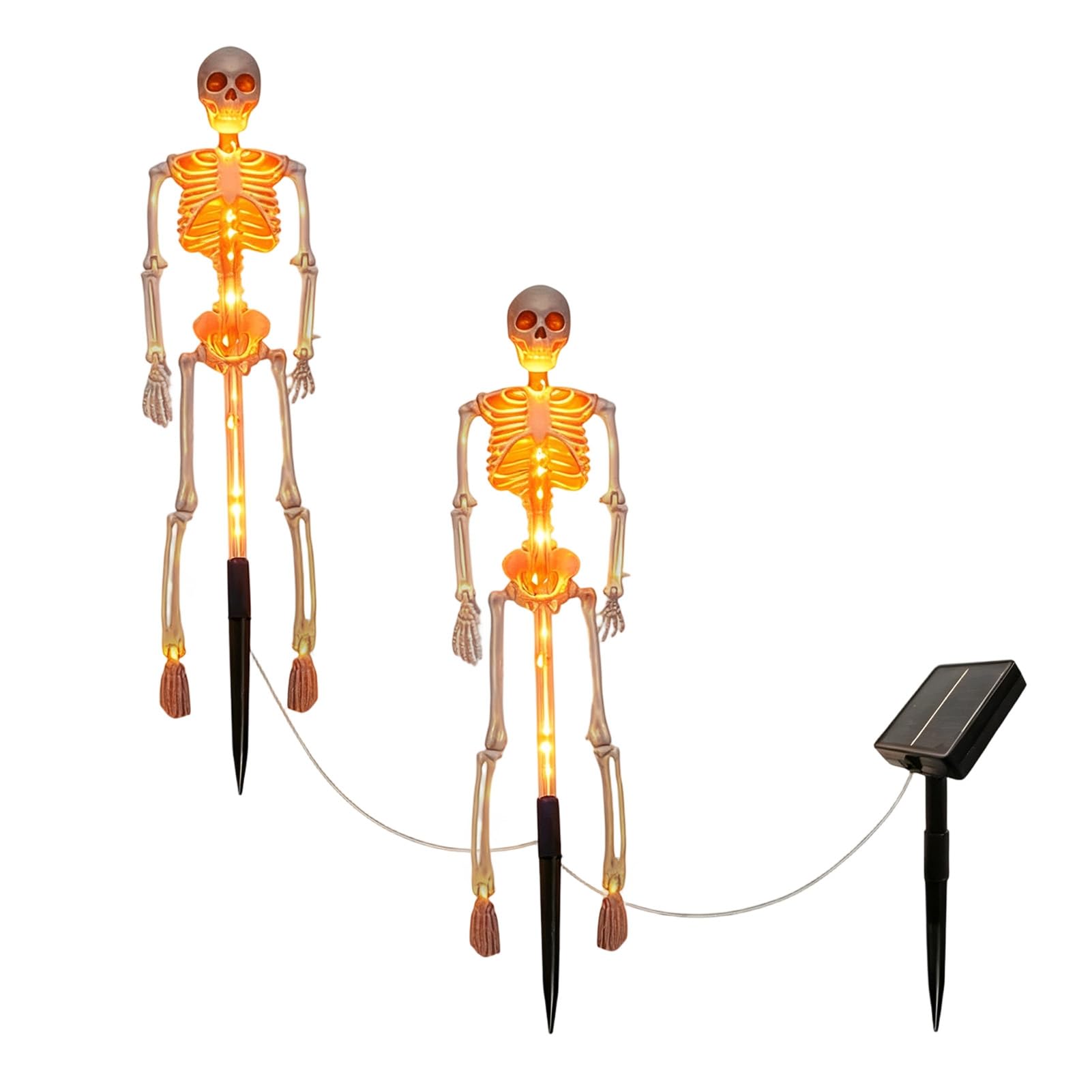 sugerou Halloween Decorations Outdoor Solar Lights, 3D Skeleton Garden Lamp Spooky Human Bone Pathway Lights Waterproof Resin Outdoor Stake Decorations Figures Haunted House Yard Lawn Path Orange 2pc