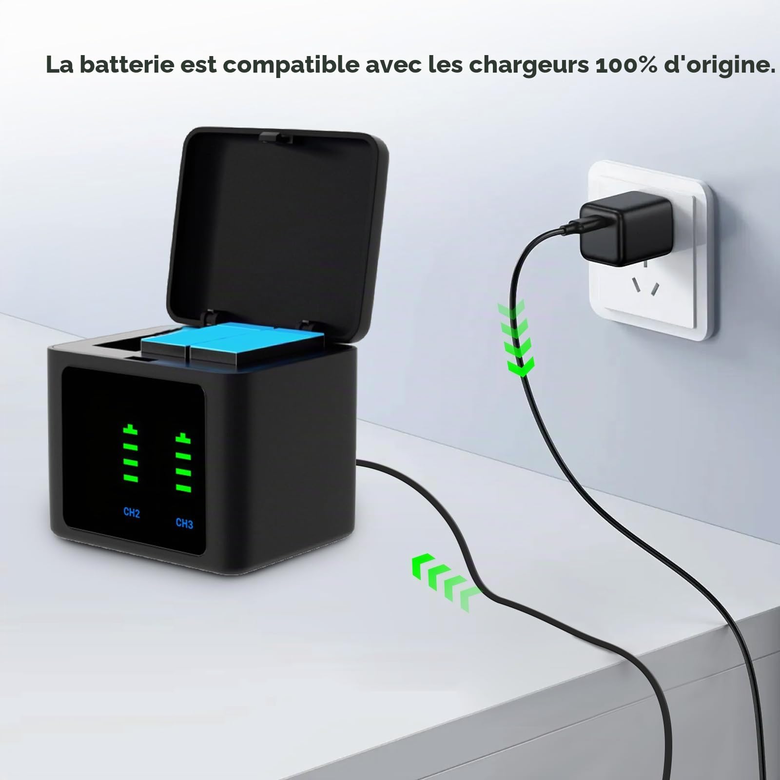 Hero12 Lot de 2 Batteries de Rechange 2580 mAh pour GoPro Hero 12 Hero 11 Hero 10 Hero 9 Black (sans Chargeur + 2 Batteries)