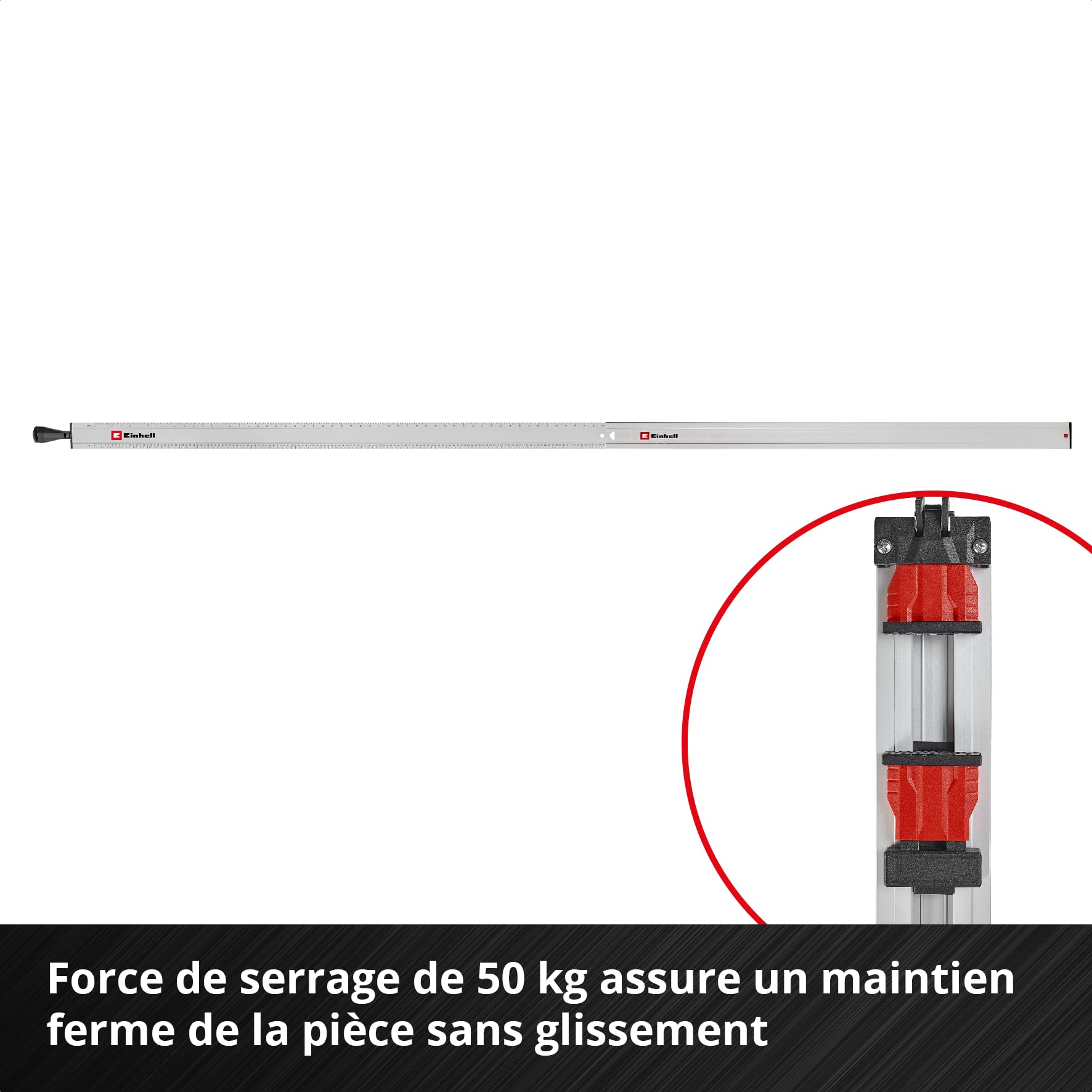 Einhell Rail de guidage universel, 2 pièces (capacité max. 2500 mm, force 50 kg, profilé aluminium, surfaces antidérapantes, serrage rapide, pour scies sauteuses et circulaires portatives) | Capacité de serrage max. 2500 mm | force de serrage 50 kg | prof