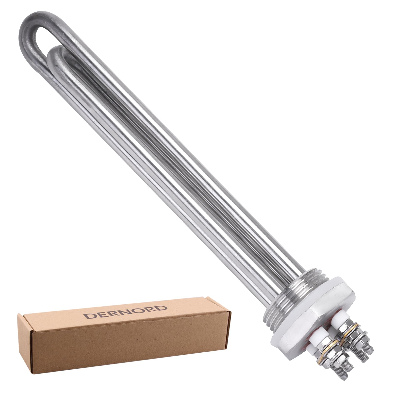 DERNORD 48V 1200W Heizelement 1 Zoll DN25 BSP Heizstab Edelstahlflansch with Silikonring Doppel U Typ