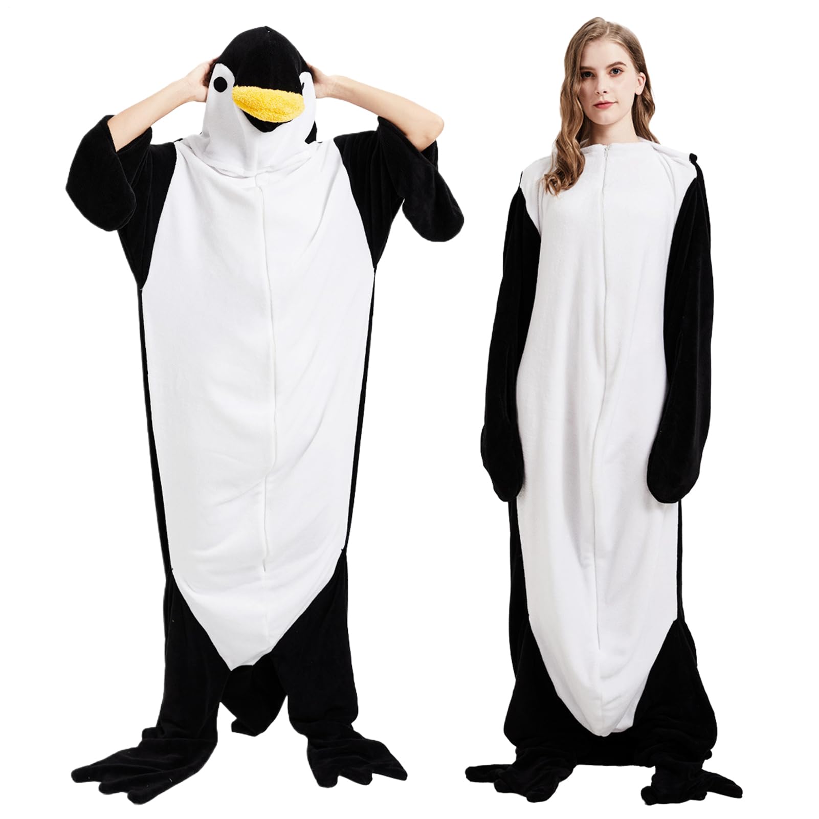 Tutina in peluche a forma di pinguino, unisex, per adulti, pigiama di carnevale per giochi di ruolo, abbigliamento da notte per costumi di Halloween, biancheria da notte accogliente invernale