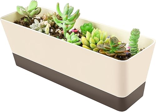 GREANER Macetero para alféizar de ventana, 1 paquete de 12 x 3.8 pulgadas rectangular de hierbas con bandeja, moderna maceta de plástico para