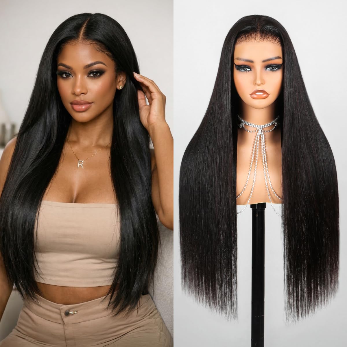 Megalook hair 6x5 Wear and Go Glueless Wigs Human Hair Pre Plucked Pre Cut 220% Density Lace Front Wig Human Hair Bleached Knots Straight Wig 20 Inch