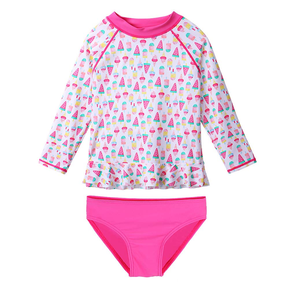 TFJH E Girls Long Sleeve Swimwear 2-Pieces Bikini Swimsuit Sets UV 50+ Ice Cream 116/122