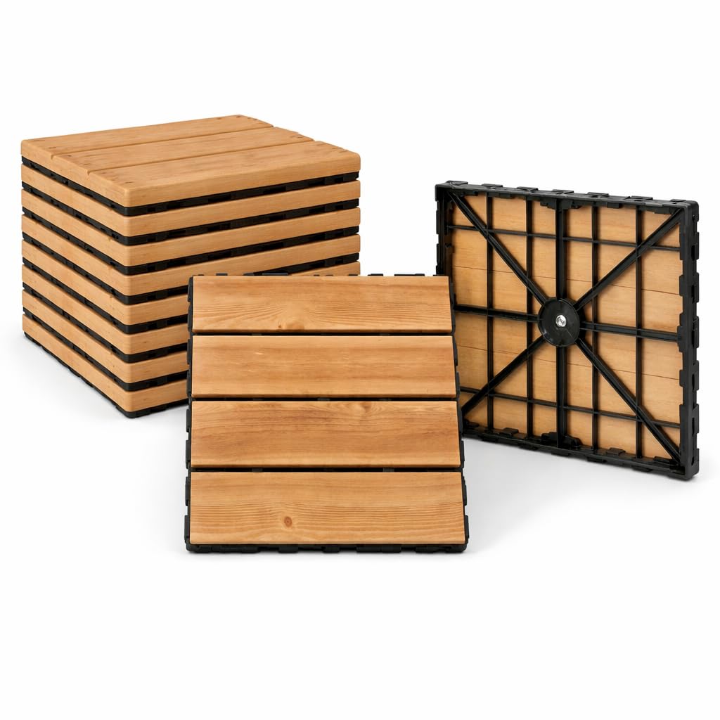 Acomoda Textil - Baldosa de Madera Encajable 29x29 cm para Exterior e Interior, Suelo Modular Decorativo con Base Drenante, Facil Instalacion Para Terraza Balcon Jardin Patio o Ducha. (Silvano, 12 Ud)