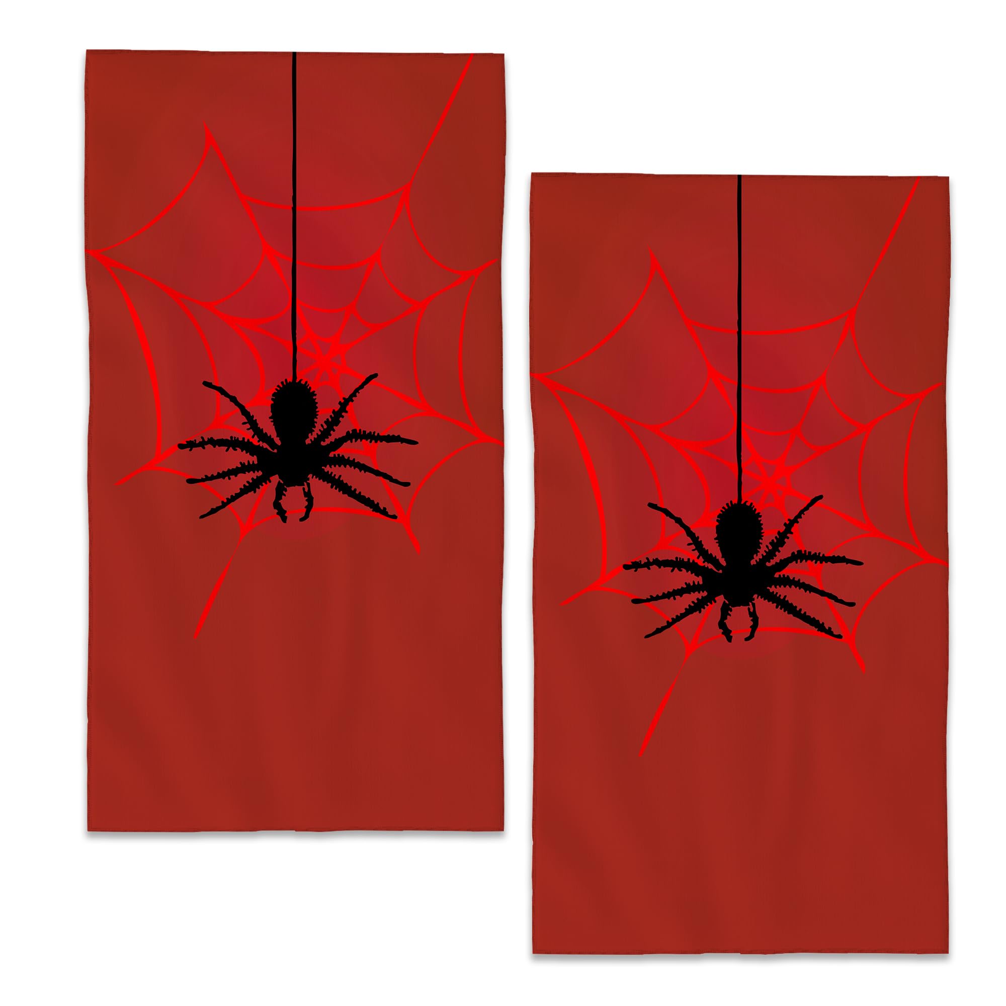 BIGXIUKA Red Spider Web Hand Towels Black Spider Halloween Bath Towel Set of 2 Soft Kitchen Dish Towels Decorative Bathroom Face Towels for Guest Gym