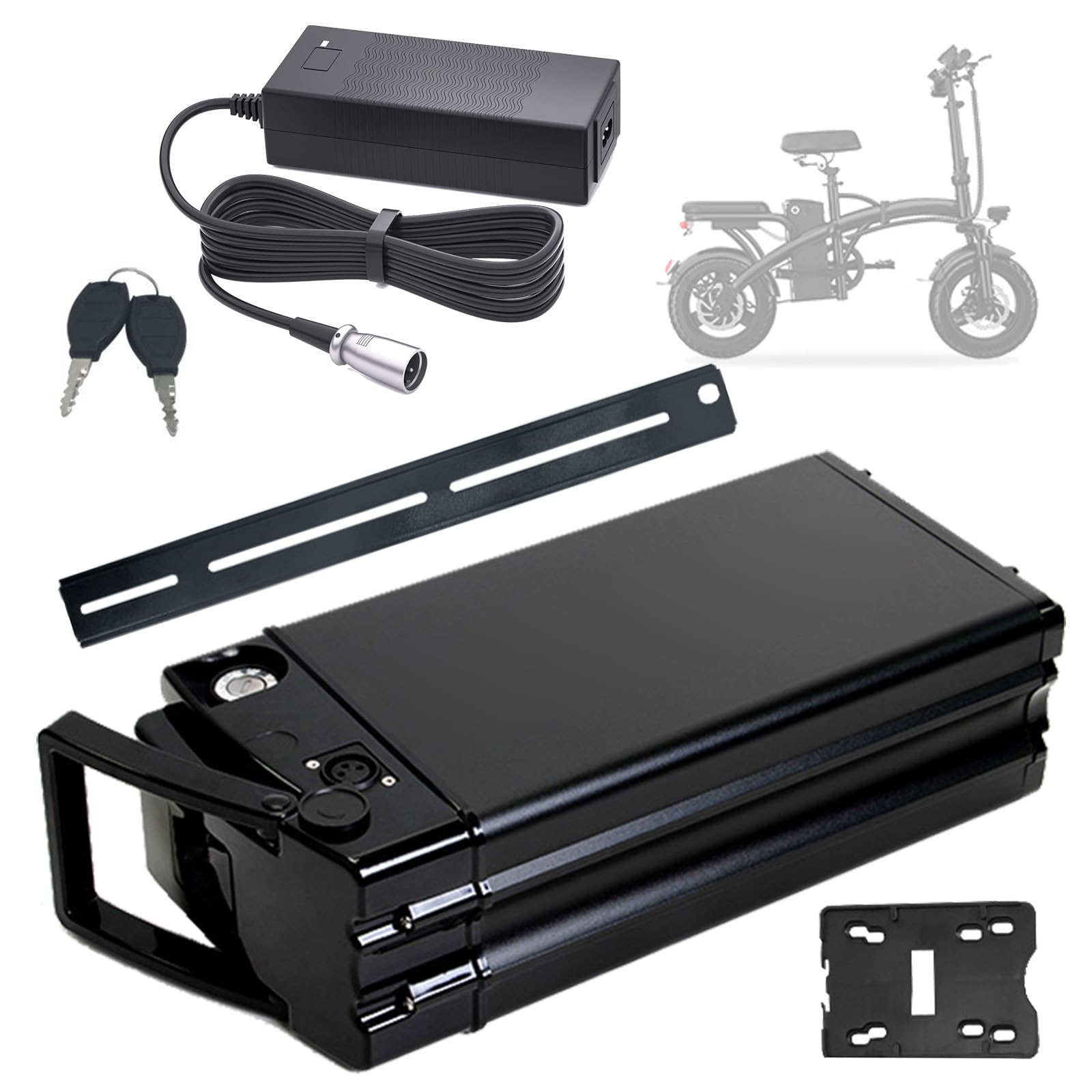 Replacement Battery 48V 20Ah 40Ah 50Ah Lithium Battery 60V 30Ah 25Ah Li-ion Batteries with Charger and Base and Rails for 750W - 3000W Motor Kit,48v25ah 455mm