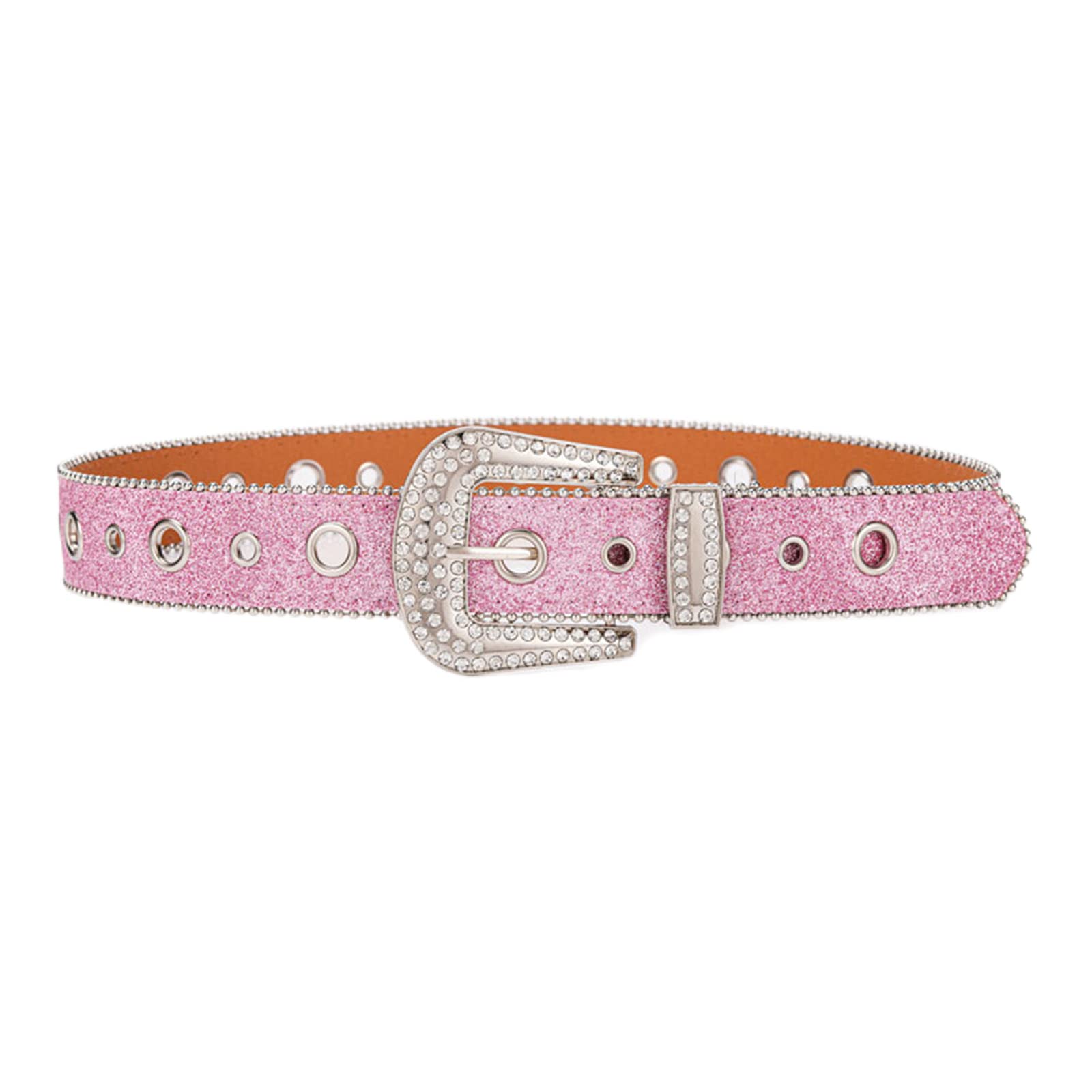 KANGQL Rhinestone Buckle Waist Belt, Punk Rhinestone Buckle Belts Woman Locomotive Full Sequins Waist Belts Western Cowgirl Y2K Girls Belt for Jeans Men, Pink