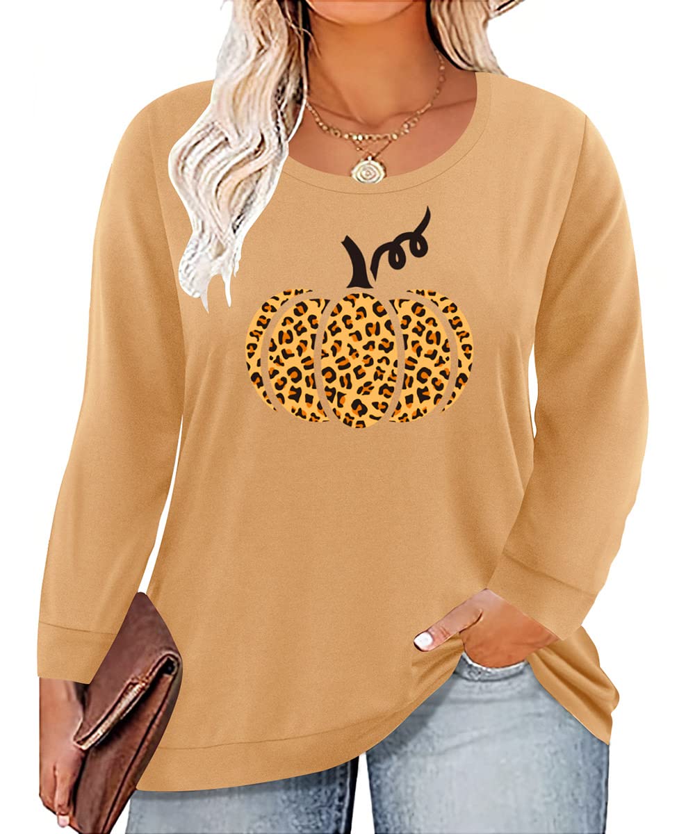 TIYOMI Plus Size Shirts Women Long Sleeve V Neck Basics Leopard Floral Camouflage Print Cute Casual Tops XL-5XL