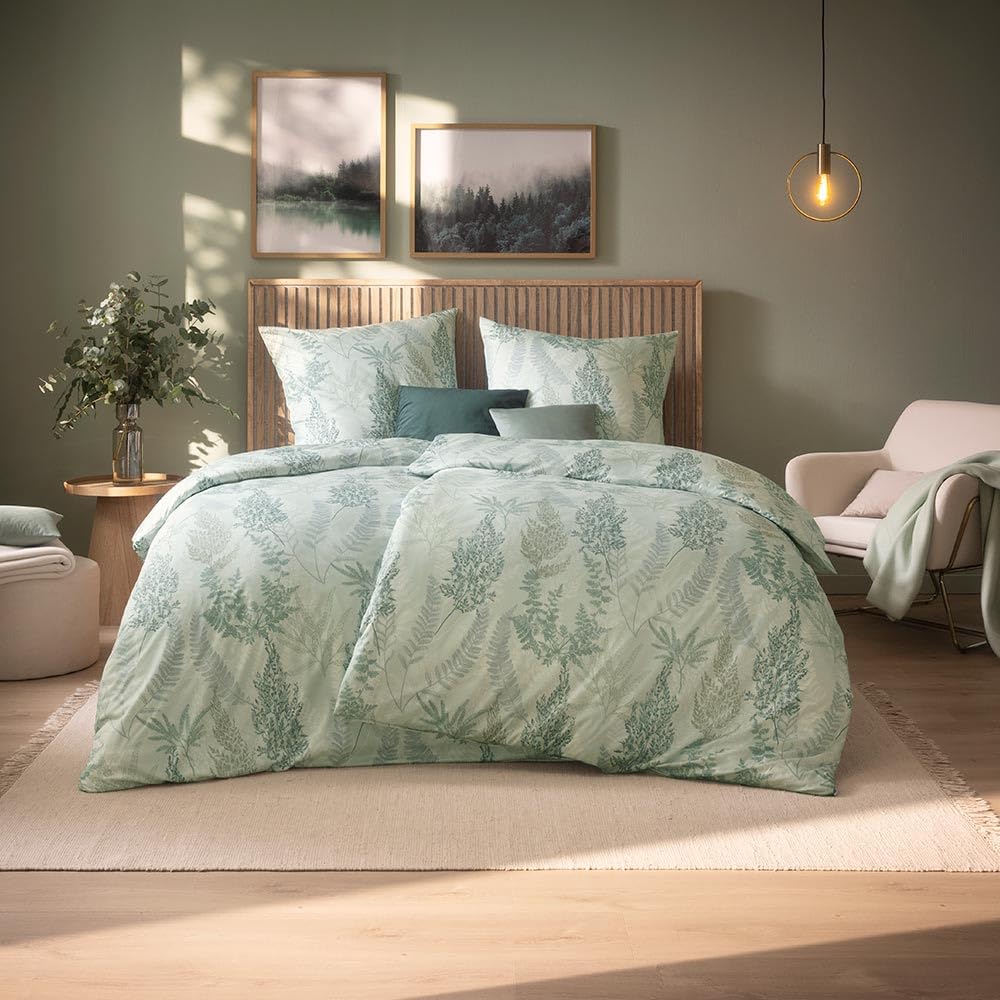 ESTELLA Bettwäsche Hedi | Salbei | 135x200 cm + 80x80 cm | bügelfreie Qualität | pflegeleicht & trocknerfest | ideale Vier-Jahreszeiten-Garnitur | 100% Baumwolle
