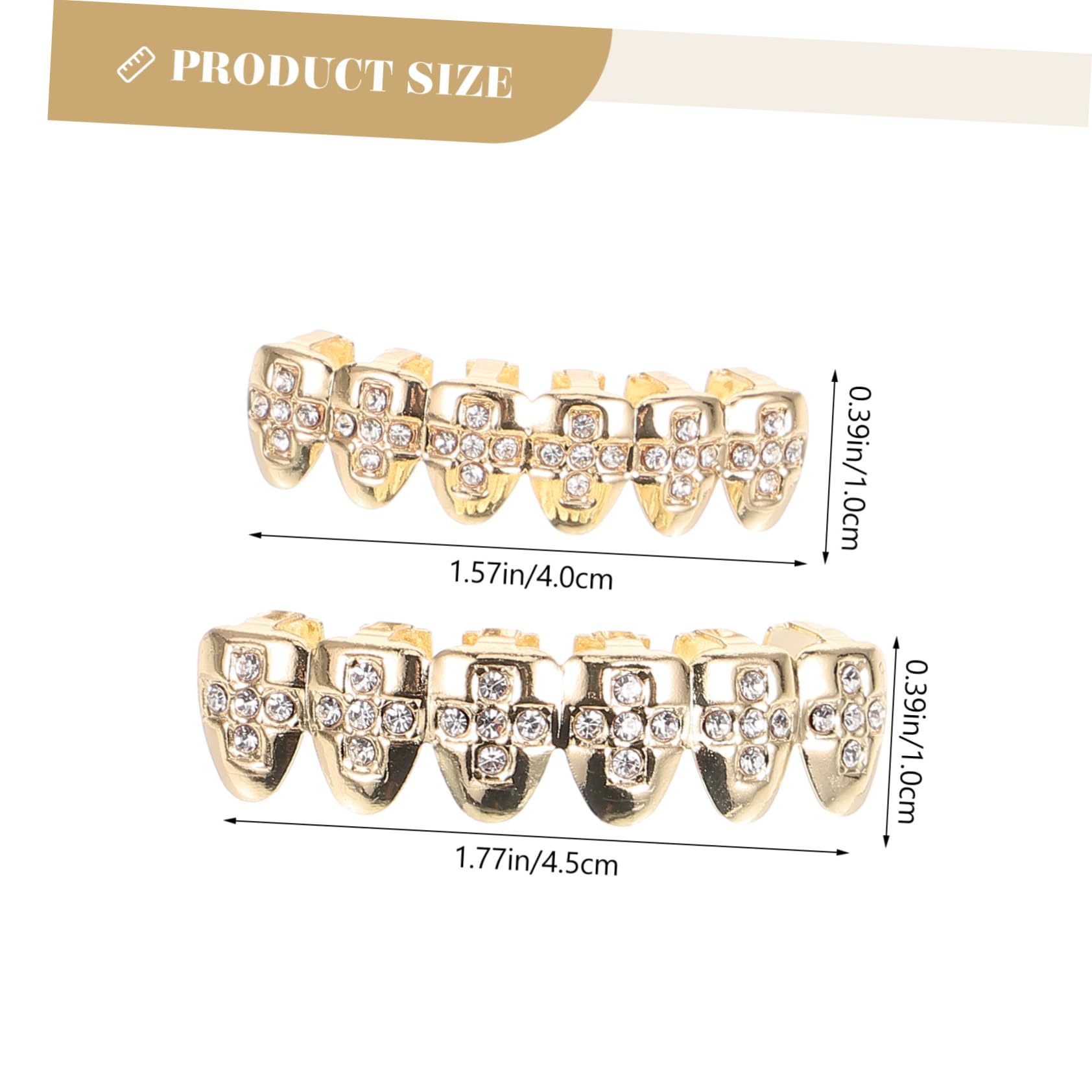 CALLARON Gioielli per Denti Cosplay Cappucci dei Denti Dente griglia Gemme dei Denti Tappi d'Argento per Costumi Hallowen Oggetti di Scena del Rapper Forniture Hip-Hop Rame Golden