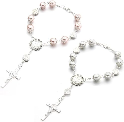 Ziciner 2 rosarios de automóvil para espejo retrovisor, decoración personalizada para colgar en el espejo retrovisor, colgante de rosario para