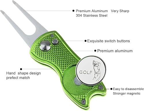 Miniatura 3 de Herramienta de reparación de golf Divot con 2 marcadores de bola+1 clip para sombrero Herramienta de golf Divot portátil -1 paquete