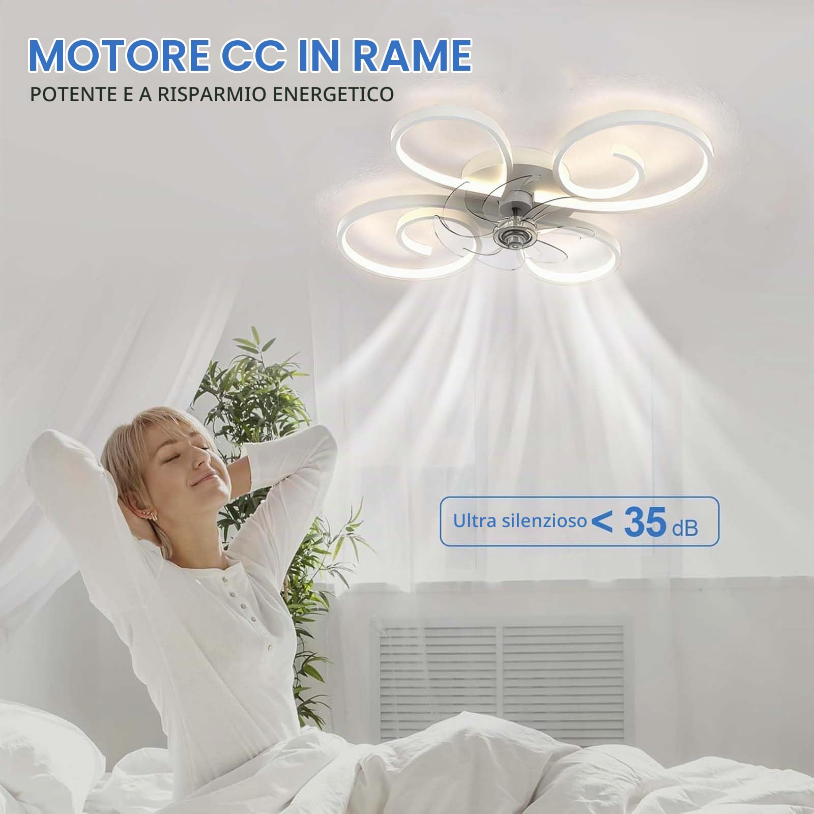 Ventilatore da Soffitto con Luce Telecomando Silenzioso Lampadario con Ventilatore Funzione Memoria Dimmerabile 6 Velocità Reversibile Ventilatore Soffitto Con Luce Adatto Pranzo，Bianco