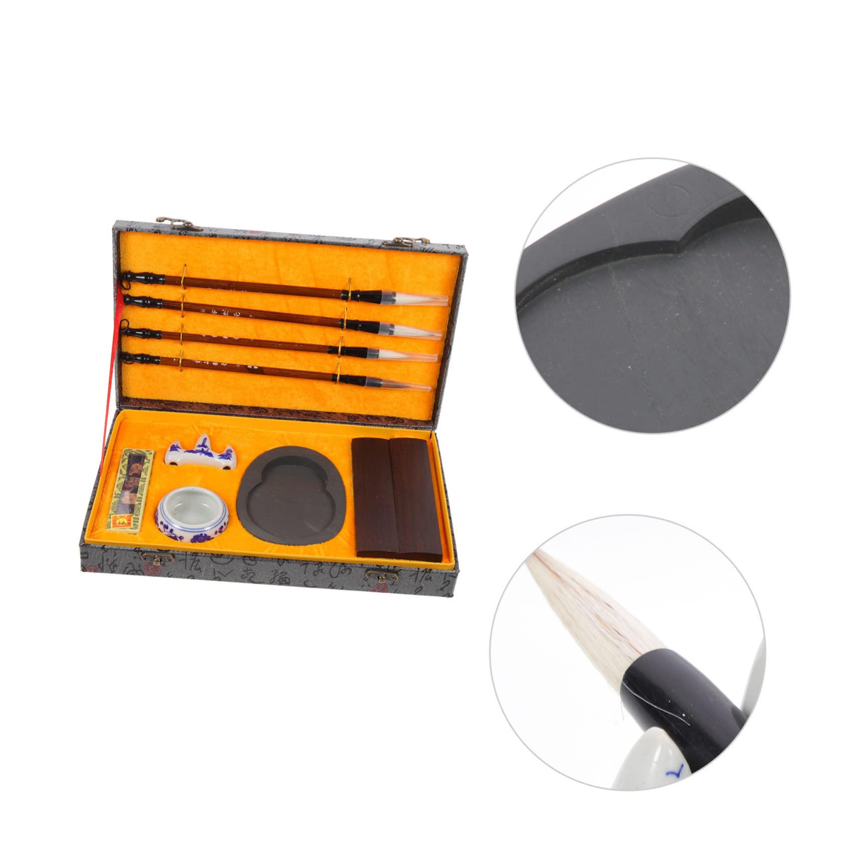 PLAFOPE Coffret de Calligraphie 1 Set Pinceaux en Bois Légers et Résistants pour Étudiants, Pierre à Encre et Bâton D'encre, Pratique Calligraphie Dessin