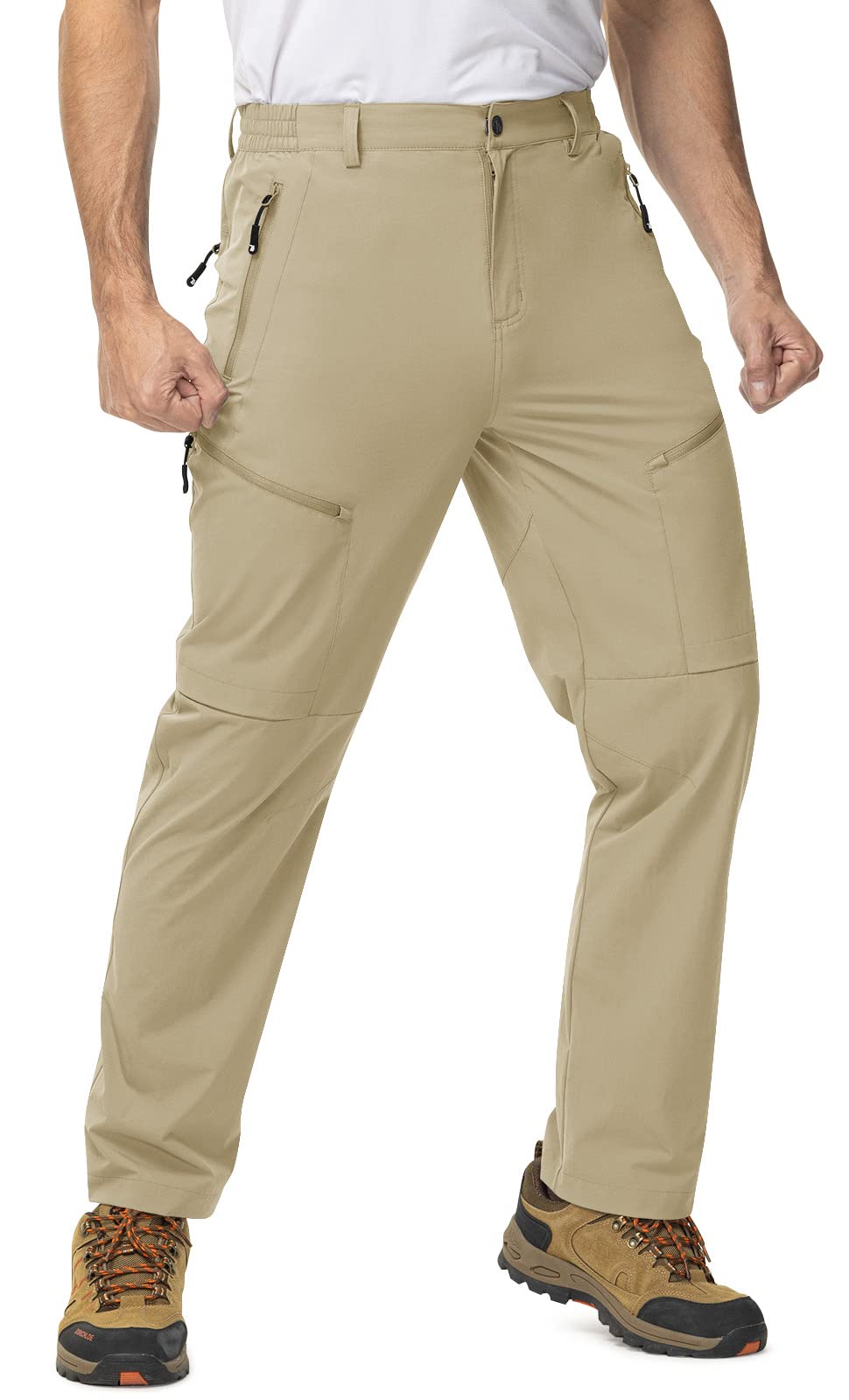 TBMPOY Men's Lightweight Hiking Travel Pants 5 Zip Pockets Stretch Quick Dry Work Pant Cargo Outdoor Camping Fishing
