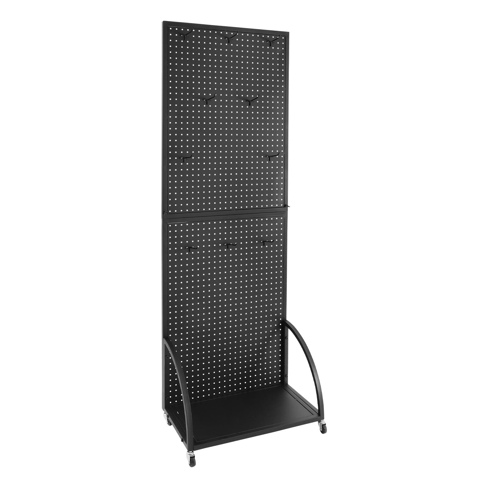 Tapischion Standing Grid Panel Tower, with 10 Hooks, Rolling Pegboard Display Rack with Wheels for Retail Home Art Display (Black)