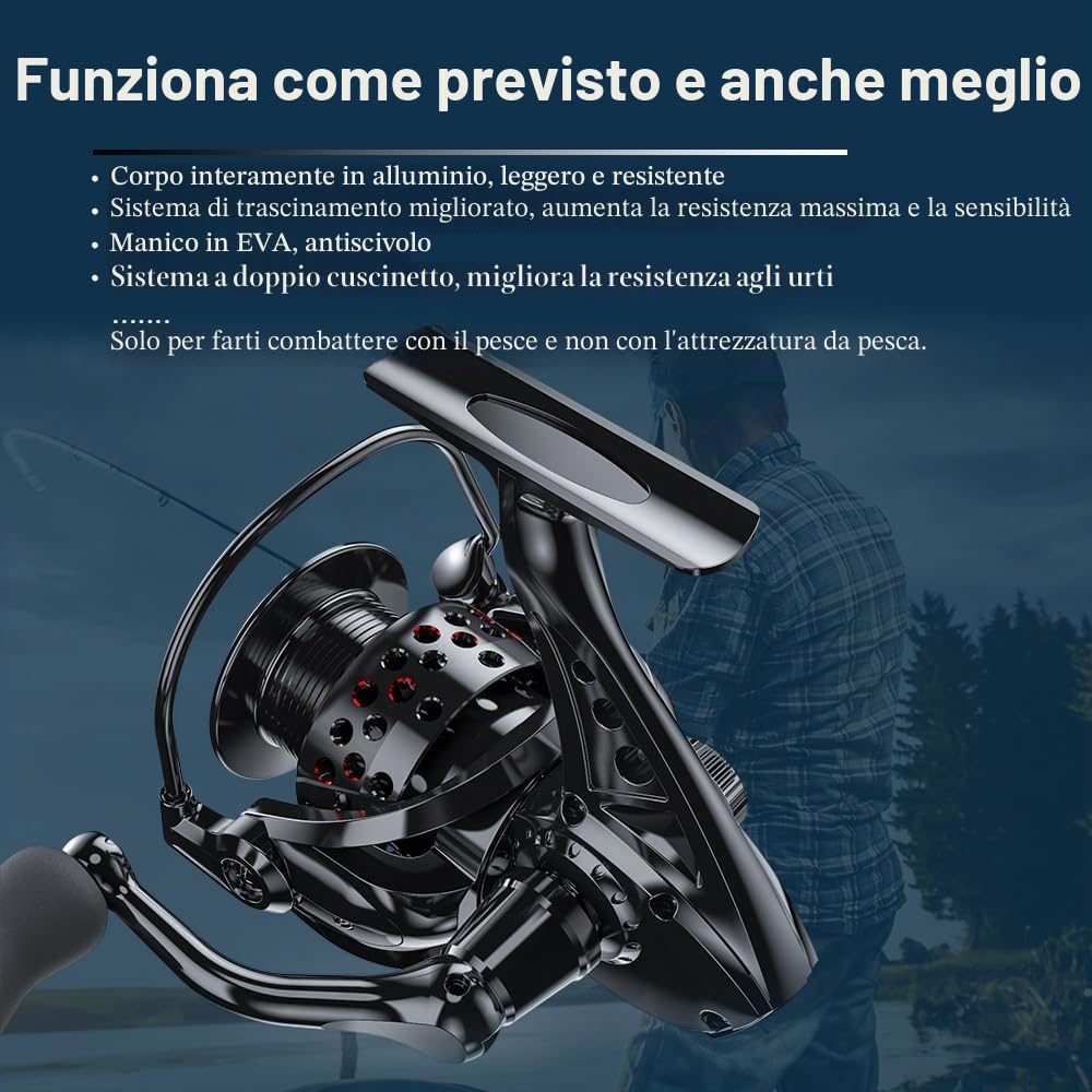Ashconfish Mulinello da pesca, rapporto di trasmissione 5.0: 1, 7+ 1 BB in acciaio Vieni con linea intrecciata da 100 M, forza di frenata massima di 17.6 libbre, perfetto per la pesca in acqua dolce.