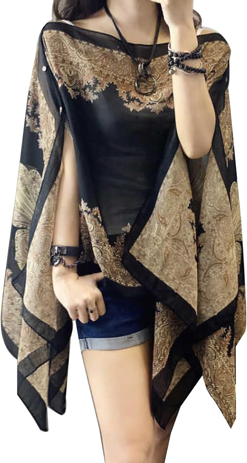 Sommer-Sonnenschutz-Schal für Damen, französischer Stil, lässiger Strand-Cardigan, leicht, atmungsaktiv, Chiffon, Schal, Poncho, Umhang, Capelets, Tops